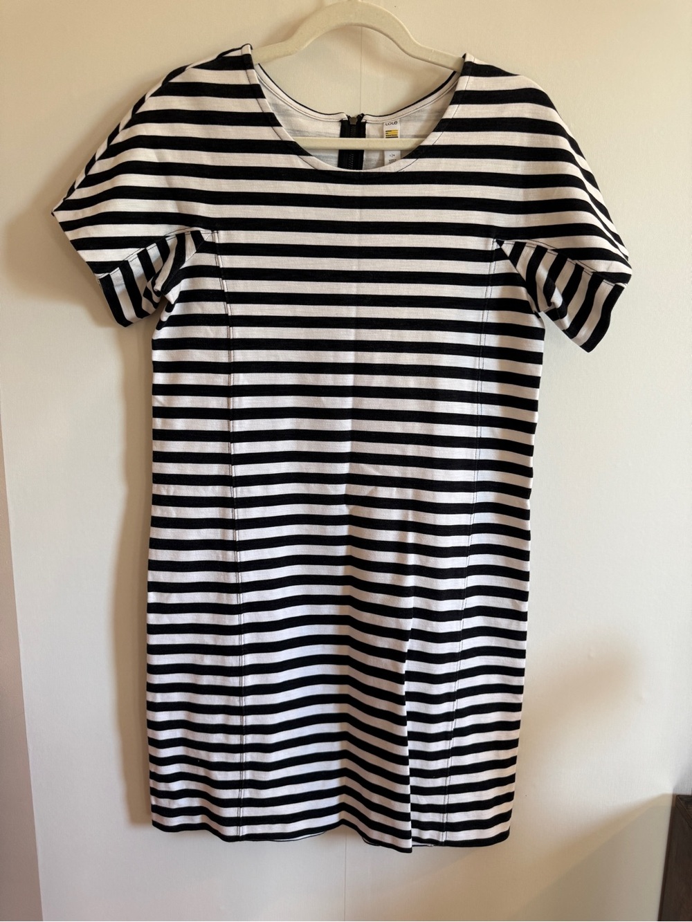 Lolë Black White Striped Ponte Knit Dress Large Career Casual